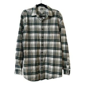 NWOT L.L. Bean 100% Cotton Flannel Green Plaid Slightly Fitted Long Sleeve Shirt